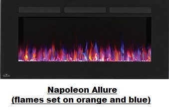 Compares wall mounted linear electric fireplaces: Touchstone vs. Moda Flame vs. Gibson Living vs. Napoleon