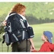 Mom with Baby Sherpa diaper backpack.