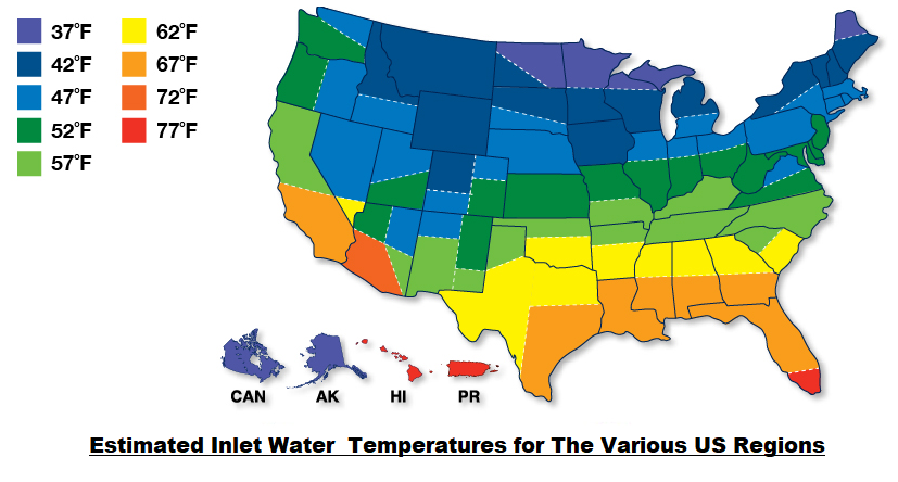 Inlet Water Temperatures for Various US Regions
